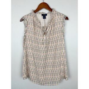 Rachel Roy Sleeveless Blouse Ruffle Neck Tan Pink Top Women's L